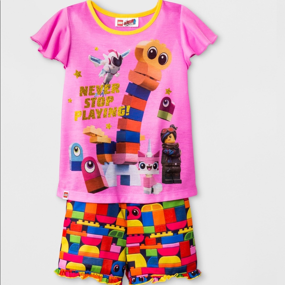 Girls 4T Lego Movie 2 Piece Pajama Set - Summer Short Sleeve Top & Shorts New